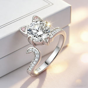 Anillo de compromiso de lujo personalizado de plata y oro macizo de 10K/14K con diamante cultivado en laboratorio, calidad VS, engaste de puntas, diseño Rata del Zodíaco Chino 12, para fiesta - Product Image 3