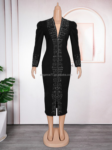 G.O.L.D Cross Border E-Commerce European American Fashion Women's Plus Size <span class=keywords><strong>OL</strong></span> Commuting Dress Hot Stamping Nail Beads Autre - Product Image 4