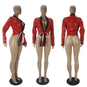 Tendencias de 2020 de las mujeres de la <span class=keywords><strong>moda</strong></span> Tops de manga larga con cuello en <span class=keywords><strong>V</strong></span> merienda sí papá de blusas - Product Image 6