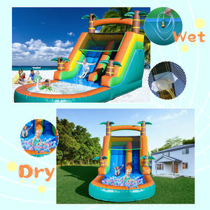 Tobogán Acuático Inflable de PVC de Grado Comercial de 21x9x12 Pies, <span class=keywords><strong>Casa</strong></span> de Brinco Inflable, Tobogán Tropical <span class=keywords><strong>con</strong></span> <span class=keywords><strong>Piscina</strong></span> de Chapoteo y Soplador - Product Image 3