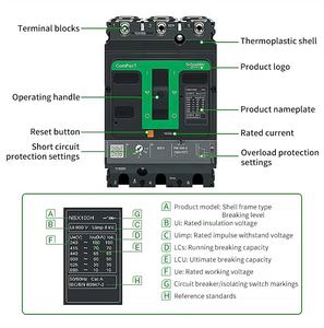 <span class=keywords><strong>Disjoncteur</strong></span> <span class=keywords><strong>Schneider</strong></span> MCCB NSX160a <span class=keywords><strong>125A</strong></span> 3p 200A 250A 400A 630A 800A <span class=keywords><strong>4P</strong></span> AC/DC, <span class=keywords><strong>disjoncteur</strong></span> à boîtier moulé électronique 36KA - Product Image 3