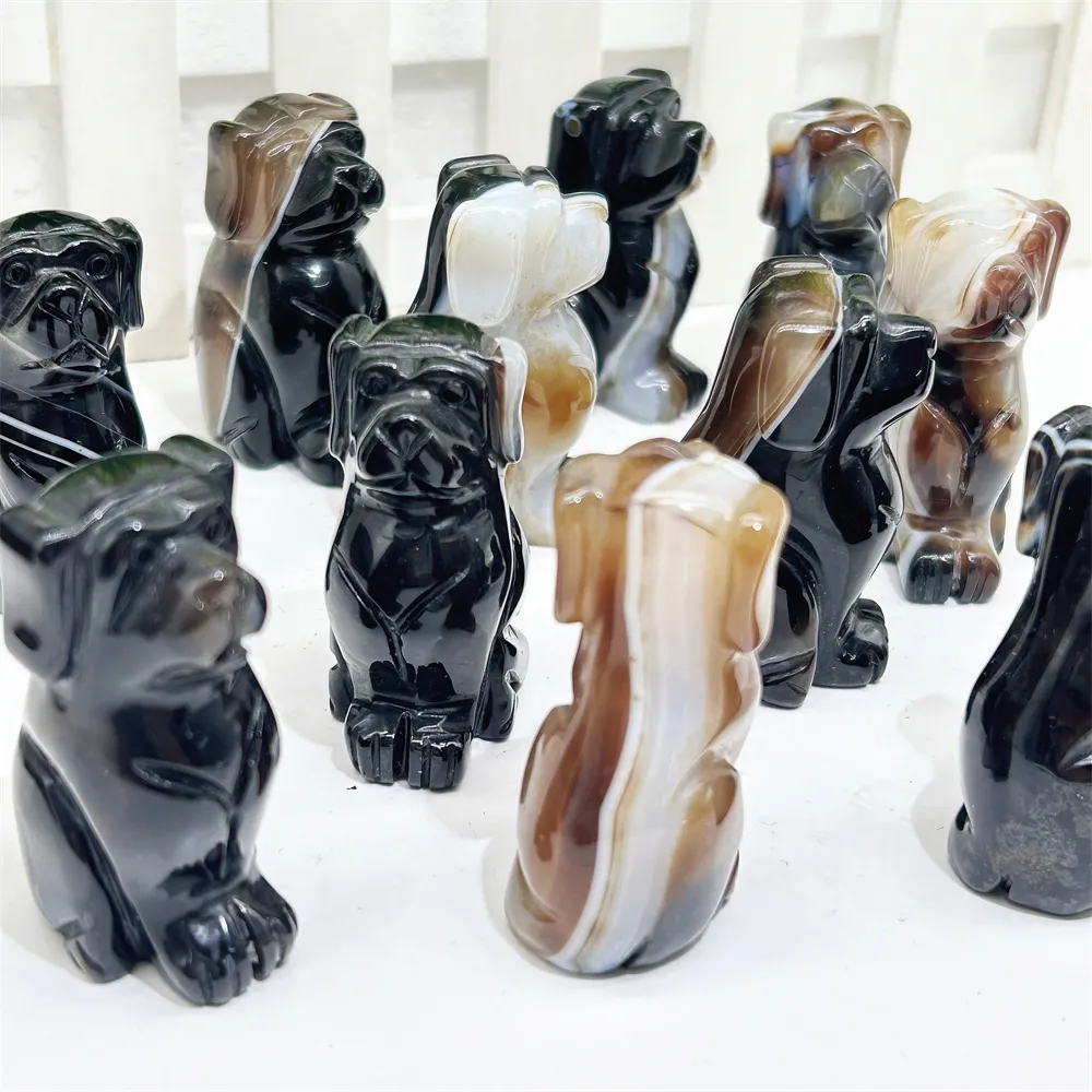 Wholesale Crystal crafts small size carving natural product polishing black lace agate dog For healing decoration