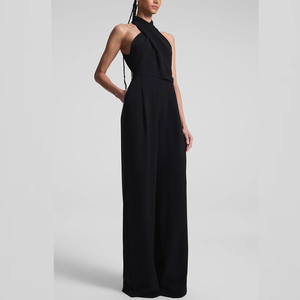 Combinaison à jambes larges à col halter croisé noire pour femmes Personnalisable Élégante Combinaison <span class=keywords><strong>de</strong></span> soirée formelle - Product Image 2