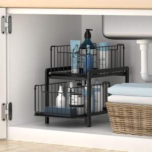 2-Tier Iron <b>Sink</b> Organizer Sliding Drawer Pull Home <b>Storage</b> for <b>Bathroom</b> Kitchen Desktop - Product Image 5