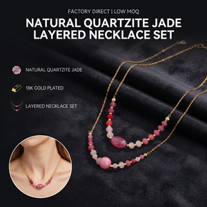 Collier ras du cou tendance 2026 pour femme, perles de pierre naturelle rose jade, en acier inoxydable plaqué or 18K PVD, bijoux de guérison dégradés - Product Image 1