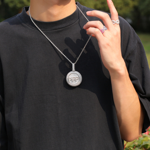 2021 popolare Custom Spin Lettera Nomi Collana Zirconia <span class=keywords><strong>Nome</strong></span> Piastra Rotonda Del Pendente Rapper Catena - Product Image 3