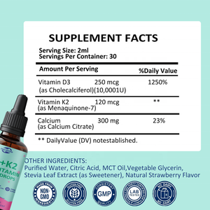 OEM Private Label Kids Vitamin D3 + K2 Liquid Drops 2000IU Supports Bone Health & Calcium Absorption, 60ml Dietary Supplement - Product Image 3