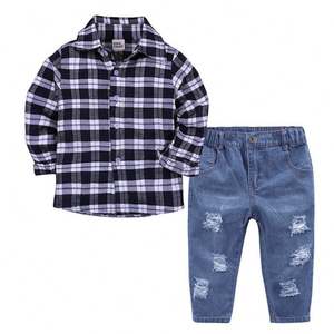 Ensembles de vêtements décontractés pour bébés garçons, deux pièces avec pantalon et chemises à carreaux à manches longues, achat en ligne - Product Image 4