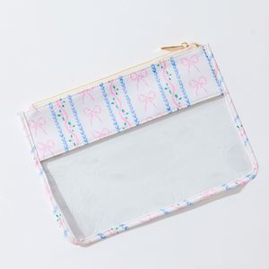 Custom Summer for Women's <b>Zip</b> Reusable Portable Eco-Friendly Bow Printed Clear PVC Waterproof Flat <b>Pouch</b> Cosmetic Organizer - Product Image 3