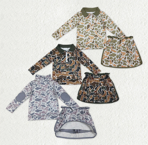 Conjuntos de ropa para hermanas, niñas, con estampado de camuflaje del sur, suéter con cremallera, falda y pantalones cortos - Product Image 1