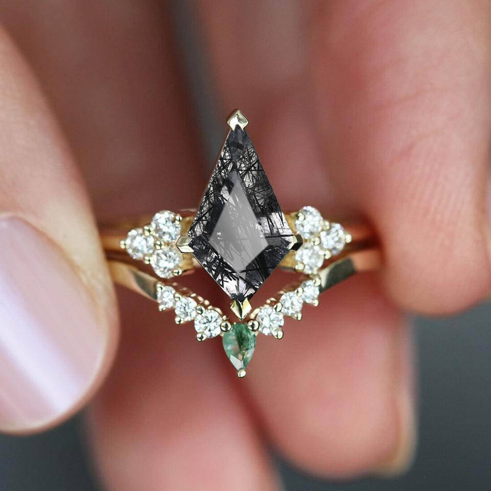 Natural  Black Rutilated-Rose gold