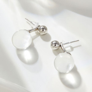 Transparent <b>Crystal</b> <b>Ball</b> Stud Earrings 925 Silver Minimalist Everyday Wear Geometric Design Round Shape - Product Image 1