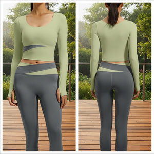 Traje de Yoga y Pilates para Mujer, Ecológico, Transpirable, de Secado Rápido, con Estampado de Bloques de Color, Spandex/Poliéster, Corte Ajustado, para Fitness y Running - Product Image 4