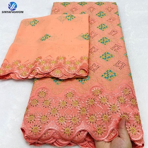 Offre Spéciale : Tissus en Coton Africain Bleu avec <span class=keywords><strong>Foulard</strong></span> Assorti Ornés de Pierres, Magnifique Dentelle Suisse en Voile et Tissus Doux pour Foulards de 2 Yards - Product Image 4