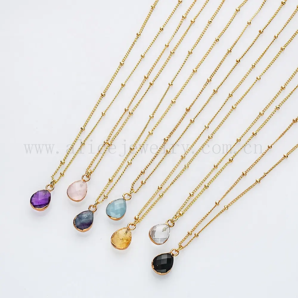 925 silver chain custom 7 chakra crystal drop stone pendant 18k gold plated jewelry necklaces for women