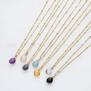 925 Rantai Perak Kustom 7 Chakra Kristal Drop Batu Liontin 18K Emas Disepuh Perhiasan Kalung untuk Wanita