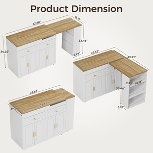 <b>Expandable</b> Rolling Kitchen Island with Wood Top with Storage Cabinet & Drawers and Open Shelf for Modern Home Dining - Product Image 6