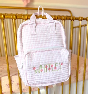 Mochila Rosa Personalizada Adorable, Mochila de Hombro Acolchada con Monograma, Mochila de Algodón para Pañales - Product Image 1