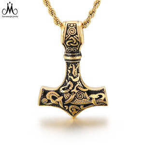 Liontin Viking Baja Tahan Karat Nordic Kustom Liontin Palu Prajurit untuk Pria - Product Image 6