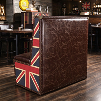 Canapé de restaurant vintage en cuir vieilli rembourré, double face, avec motif Union Jack
