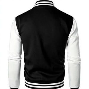 Blouson universitaire décontracté noir et blanc pour homme, col montant, fermeture éclair sur le devant, logo personnalisé, vêtement d'extérieur d'hiver en polyester/coton - Product Image 6