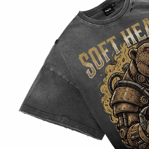 เสื้อยืดโอเวอร์ไซส์สไตล์วินเทจคุณภาพสูงสำหรับผู้ชาย ลายพิมพ์ตัวอักษร Mechanical Bear ผ้าฝ้ายระบายอากาศได้ดี สตรีทแวร์ - Product Image 4
