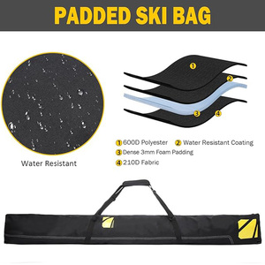 Ensemble de sacs de ski et de bottes avec fond antidérapant, rembourrage en mousse de 3 mm, double fermeture éclair, longueur réglable, sac de voyage pour bottes de ski, transport bidirectionnel - Product Image 3