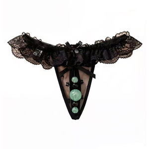 Tanga Sexy de Encaje Ding Zhi Mei, Negra, Transpirable, con Cuentas, Accesorio Íntimo para Mujer - Product Image 3