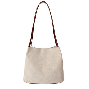 Customized Cotton Canvas Handbag Design Shoulder Bag Women's Simple Versatile Tote Bucket Bag Light Luxury Linen Crossbody Bag - Product Image 3