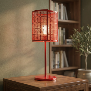 IQBAL COLLECTION Modern Asian Red Table <b>Lamp</b> with Paper <b>Shade</b> E26 LED Light Source 3500K Warm White <b>Small</b> for Bedroom Decor - Product Image 1