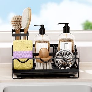 Porte-éponge auto-drainant Caddy d'évier de cuisine Organisateur de rangement d'évier <span class=keywords><strong>noir</strong></span> avec plateau d'égouttement amovible - Product Image 3