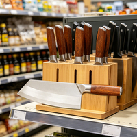 Couteau de cuisine chinois en acier inoxydable avec manche en bois, emballage sous blister, logo personnalisé OEM disponible
