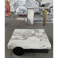 Meubles élégants pour la maison, design de style nouveau, tables basses en pierre blanche, table basse carrée en acier inoxydable