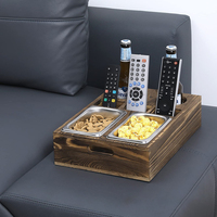 Organisateur d'accoudoir de canapé en bois de pin carbonisé moderne, support de télécommande et plateau à collation pour rangement de salon