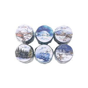 1 rouleau de ruban adhésif PET aquarelle de forme irrégulière pour la décoration et le collage de carnets sur le thème des scènes hivernales enneigées - Product Image 5