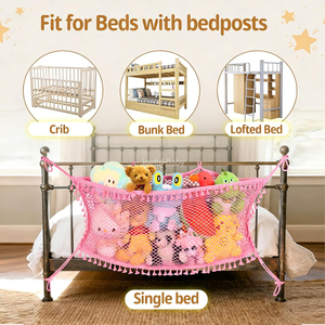 Nouveau style : <span class=keywords><strong>Hamac</strong></span> de rangement en filet de coton recyclé rose pour peluches, avec attache pour organisateur - Product Image 5