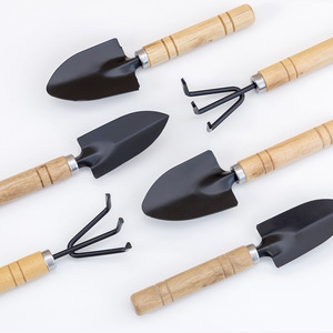 Ensemble de jardinage : Râteau, pelle pointue en fer, <span class=keywords><strong>grand</strong></span> outil de jardinage, ensemble de trois pièces avec manche en bois, mini-outil pour ameublir la terre pour plantes succulentes - Product Image 1