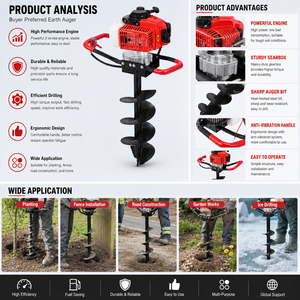 Tarière thermique 2 temps pour plantation d'arbres, 2,4 kW, homologuée CE, vente directe usine - Product Image 3