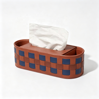 Boîte à mouchoirs en cuir PU tissé à motif damier, personnalisée, luxueuse, moderne, imperméable, durable, multi-usages, distributeur de serviettes pour la maison