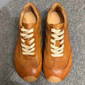 Leather Boat Shoes Perforated Breathable Men's Casual Shoes Flat <b>Heel</b> Front Laces Brown <b>White</b> Black Solid Color Youth Style - Product Image 3