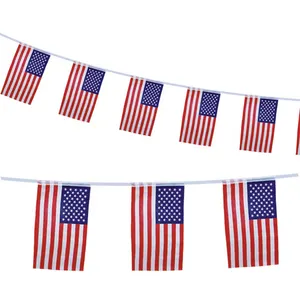 High quality 14x21cm American string flag polyester pennant bunting USA national flags