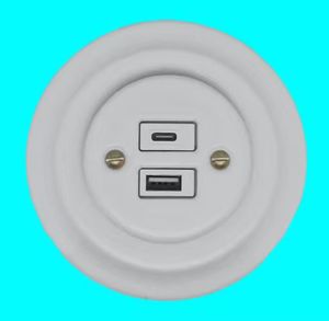Enchufe de pared montado al ras de cerámica marfil Salida de <span class=keywords><strong>porcelana</strong></span> retro con puertos USB y tipo C Cargador de energía de estilo <span class=keywords><strong>vintage</strong></span> - Product Image 4
