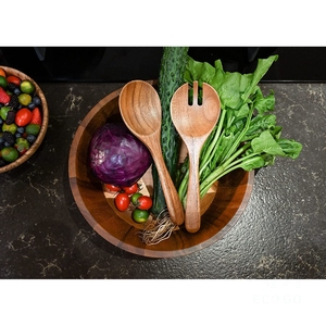 Ensemble de bols à salade en bois de qualité alimentaire, écologiques et personnalisés, grands bols de service en bambou pour le camping, les mariages - Product Image 2