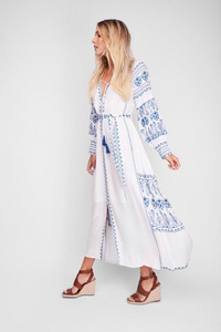OEM abiti 2024 Vintage in lino di cotone bohémien moda nuova manica lunga ricamata in cotone per il tempo libero per il <span class=keywords><strong>giorno</strong></span> - Product Image 3