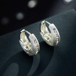 Huggie Earrings Cubic Zirconia Channel Setting Silver Tone Women's Fashion Jewelry Everyday Wear Geometric Design - Product Image 1