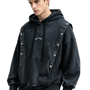 Felpa con Cappuccio Oversize di Alta Qualità, Stile Vintage Lavato Nero, Streetwear con Doppio Lato Decorato con Rivetti Metallici - Product Image 1