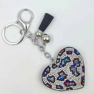 New Diamond Heart Leopard Keychain Bling Crystal Rhinestone <b>Key</b> <b>Chains</b> Glass Heart Star Bag Shape Leather Keyring Heart - Product Image 4