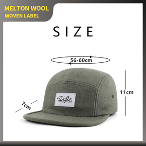 Casquettes de camping à 5 panneaux en laine Melton à bord plat, personnalisées OEM ODM, avec étiquette tissée, unisexes, chaudes pour l'hiver, réglables, pour la course à pied - Product Image 4