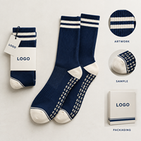 Chaussettes de football antidérapantes double adhérence, blanc et bleu marine, à rayures de football, pour terrain, conformes aux spécifications des acheteurs, développement en usine, programme de vente en gros