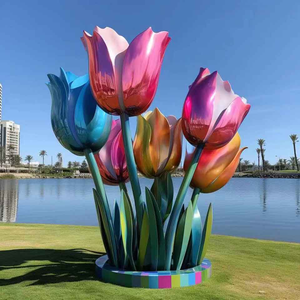 Decorazione moderna della città popolare grande scultura colorata di tulipano in acciaio inossidabile di grandi dimensioni - Product Image 1